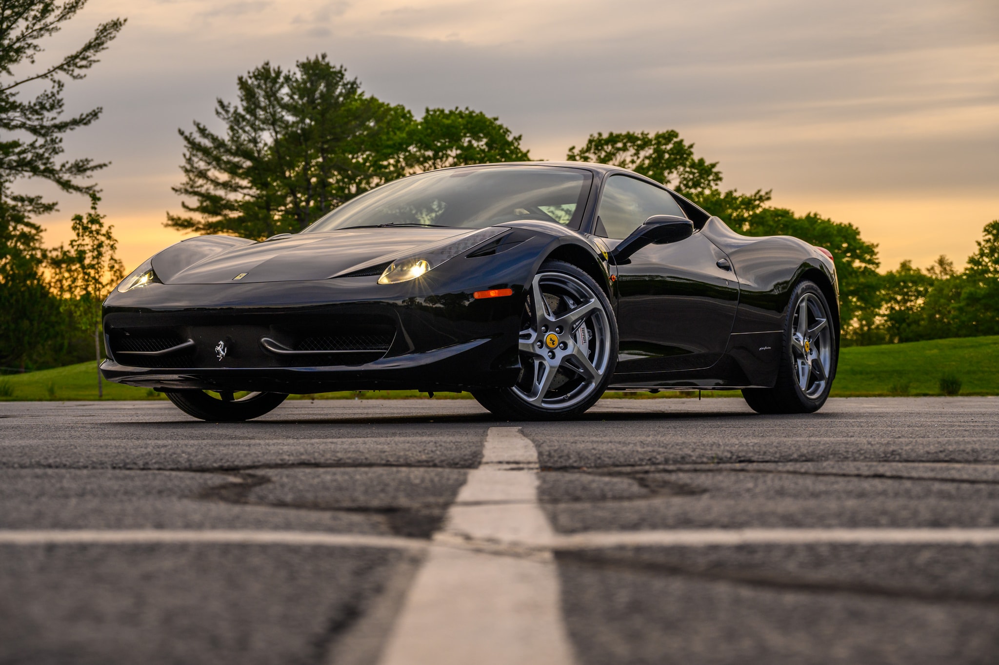 Ferrari 458 Italia at golden hour, Newport Rhode Island — automotive photography by ViardPhotography