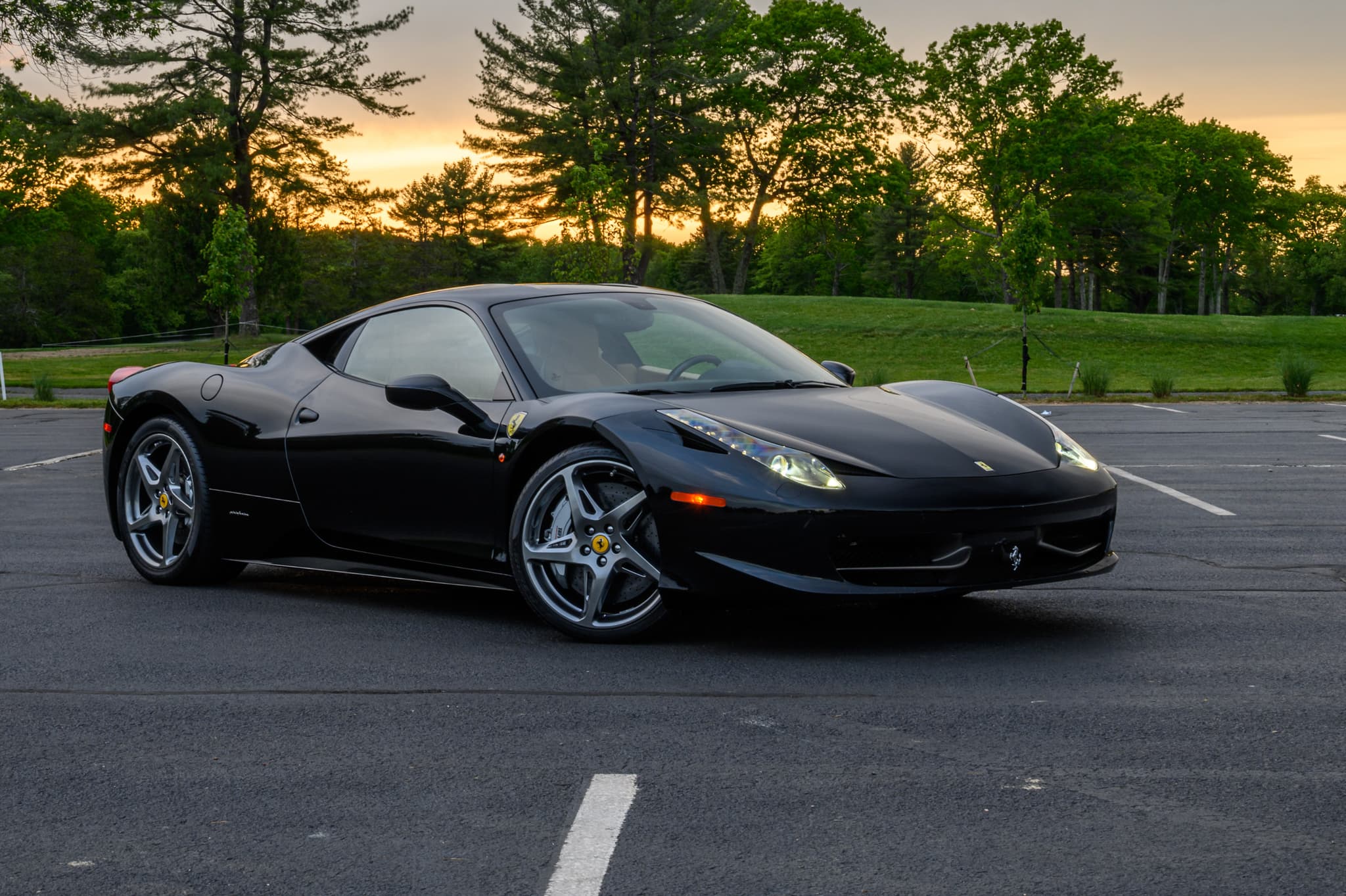 Ferrari 458 Italia at golden hour, Newport Rhode Island — collector car photography